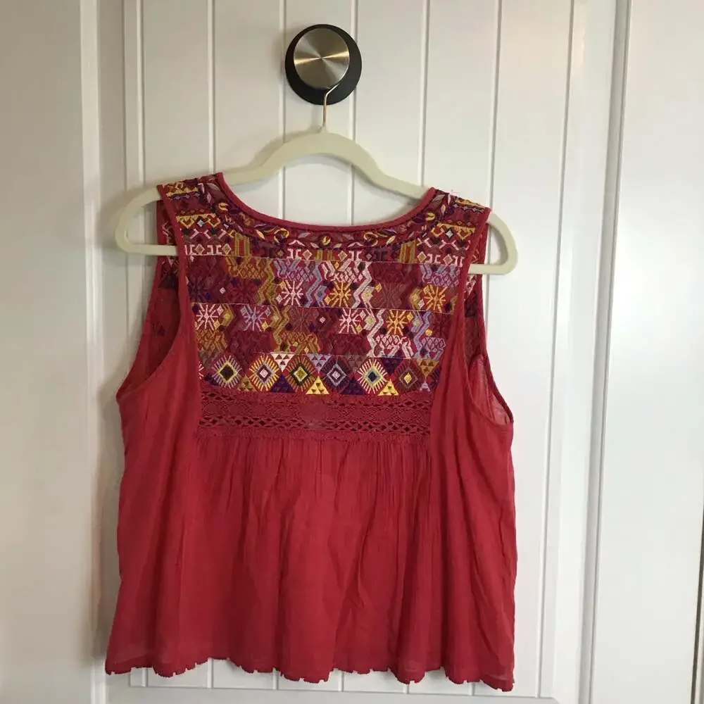 Free People Lohri Embroidered Sleeveless Tank Top Medium Boho Festival